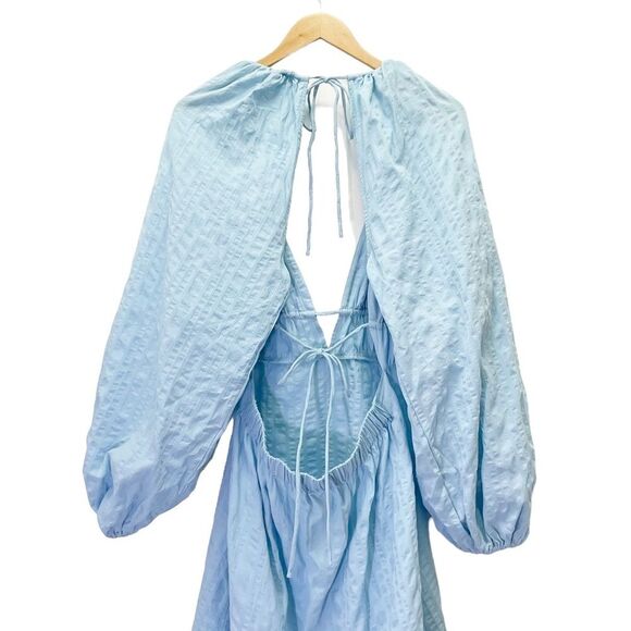 NWT Free People Endless Summer Puff Sleeve Open Back Mini Dress Blue Size Large - Picture 7 of 13
